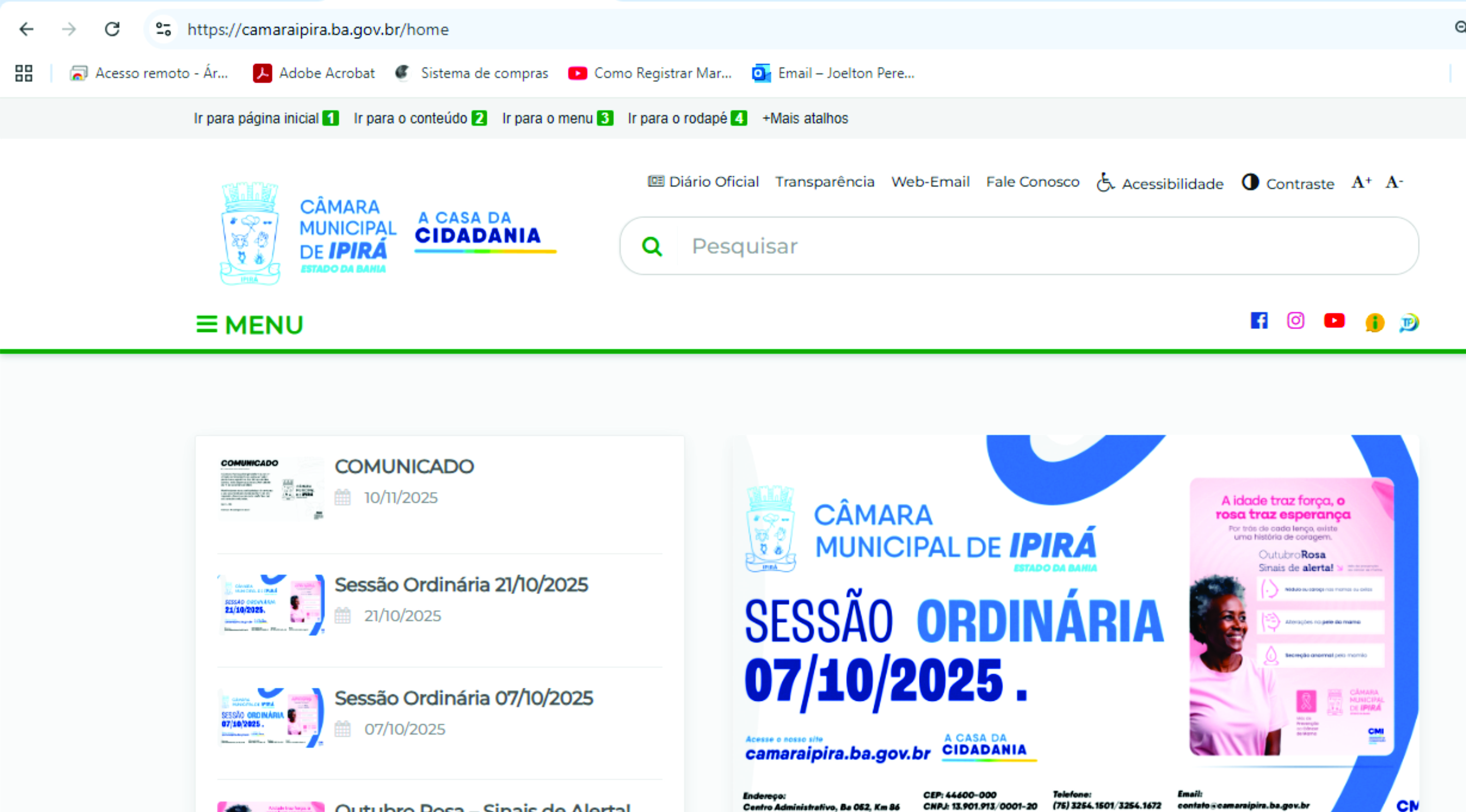 Portal da Câmara Municipal de Ipirá, Bahia